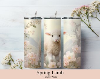 Spring Lamb Tumbler Wrap: Floral Sublimation Design (PNG)