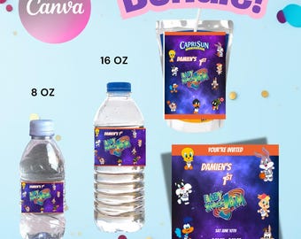 Baby Space Jam-feestset: etiketten uitnodigingen en bidons (digitale download)