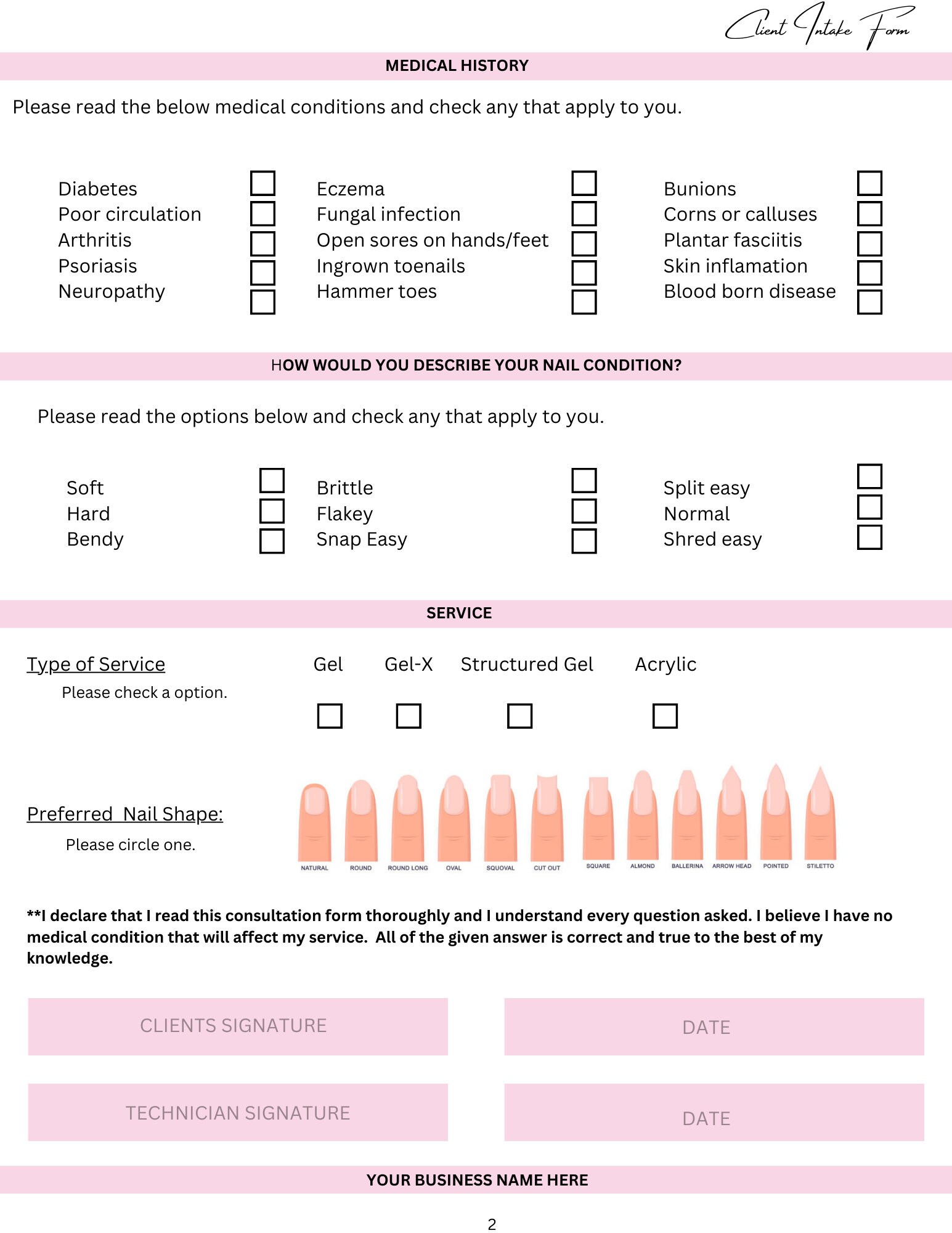 Nail Tech Forms: Client Intake & Consent - Canva Template (US Letter ...