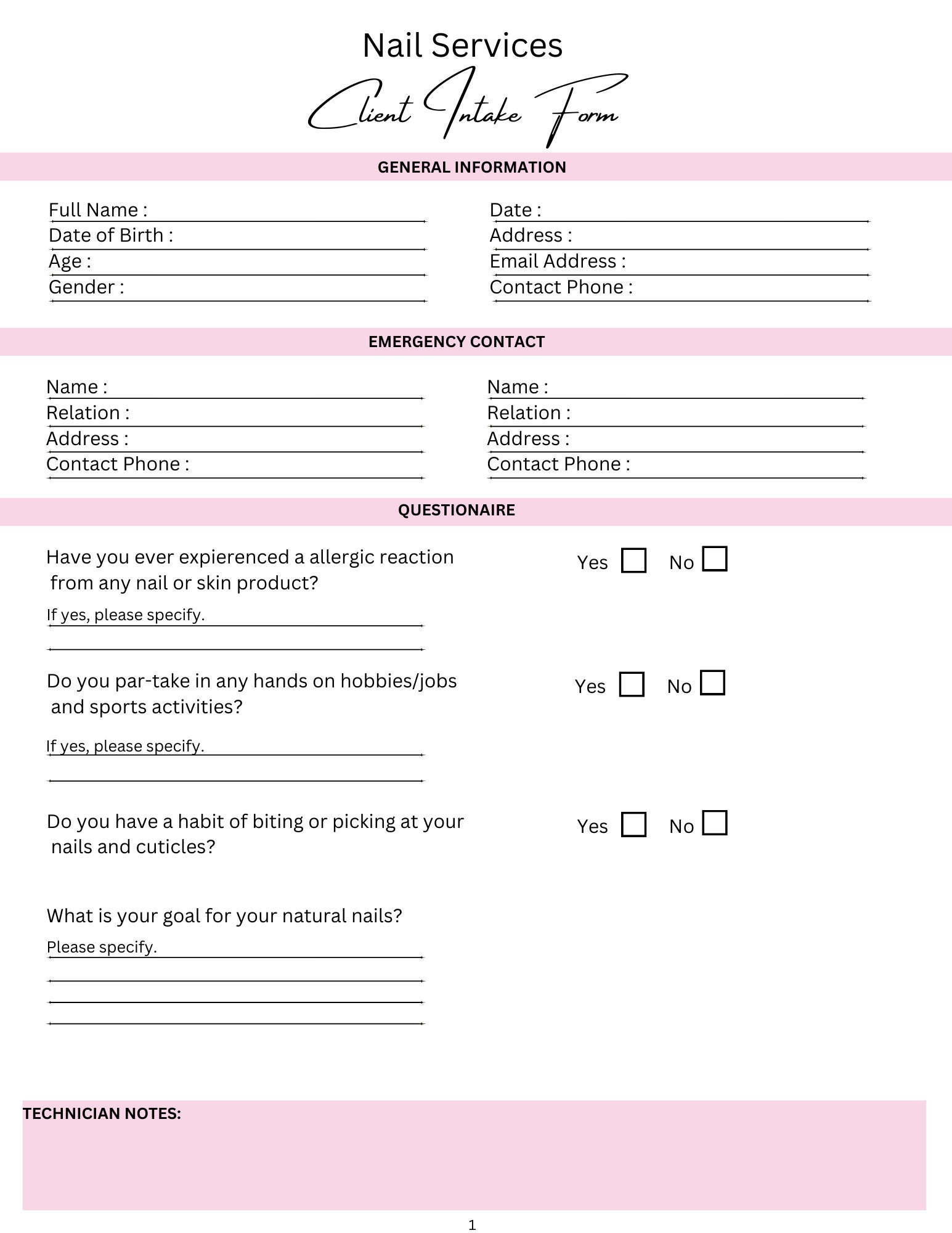 Nail Tech Forms: Client Intake & Consent - Canva Template (US Letter ...