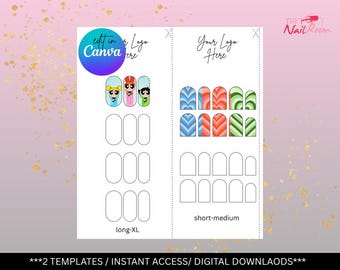 Short and Long Round  Nail Decal Templates: Printable Nail Art (Instant Download)
