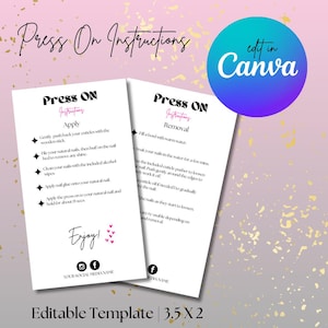 Carte d'instructions à presser sur les ongles, Carte d'instructions d'entretien des ongles, Ongles à presser, Mode d'application des produits à presser, Cartes pour les ongles, Ongle imprimable