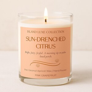 Sun-Drenched Citrus Candle Island Luxe Collection | Pink Grapefruit Candle, Soy Wax Blend, Coastal Gift for Her, Summer Home Decor