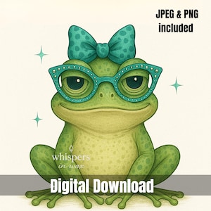 Cute Frog Sublimation PNG – Teal Bow Funny Frog Clipart – Digital Download for Kawaii Shirts, Mugs & Crafts