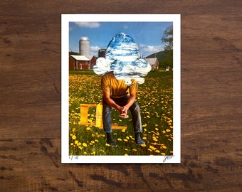 La cabeza en las nubes - Collage surrealista - Impresión