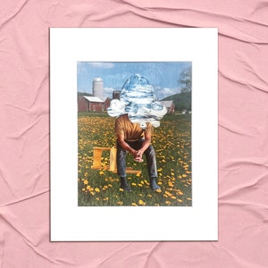 Kopf In den Wolken - Original surrealistische Collage