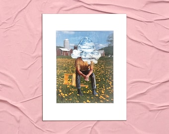 La cabeza en las nubes - Collage surrealista original