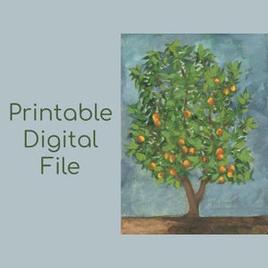 Peach Tree Gouache Painting Digital File, Original Nature Botanical Desk Art, 5 by 7, Mother&#39;s Day Christmas Gift