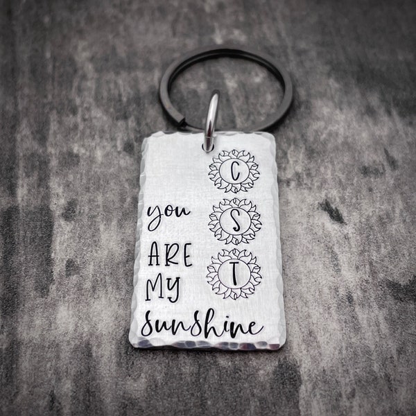 You Are Sunshine Keychain | Mom Keychain | Kids' Initials Keychain | Hand Stamped Keychain | Mom Gift Keychain | Mother's Day Keychain