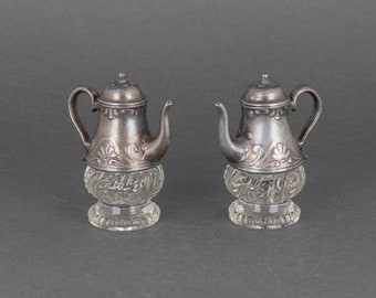 Vintage Teapot Shaped Salt & Pepper Shaker Set with Scroll and Floral Motif