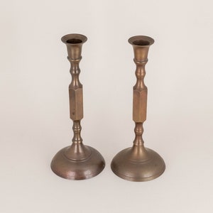 Vintage Solid Brass Candlestick Pair, Mid Century Modern Decor