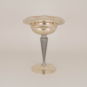 Vintage Art Deco Revere Pewter Pedestal Bowl with Fluted and Reticulated Edge by Benedict Manufacturing Co