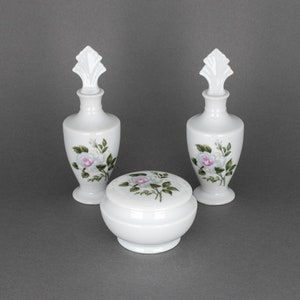 Vintage Porcelain Vanity Dresser Set, 1950s Lefton Perfume Bottles & Powder Jar, Mid Century Dressing Table Decor, Gift for Girlfriend