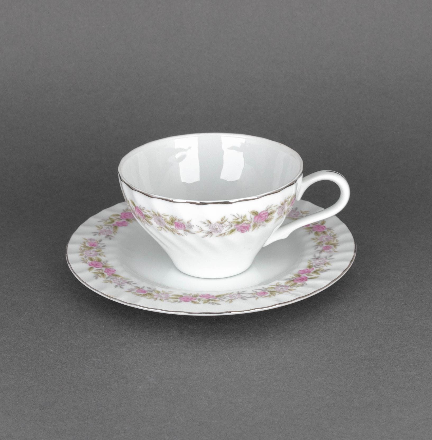 Vintage Teahouse Rose Teacup and Saucer Set by DANSICO With Pink