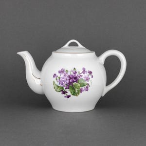 Vintage HB Japan Porcelain Teapot with Purple Violets Flowers, Country Cottage Kitchen Decor, Gift for Tea Lover