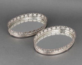 Small Vintage Silver Ormolu Mirror Vanity Tray, Hollywood Regency Perfume Tray, Oval Dressing Table Accessory, Birthday Gift for Girlfriend
