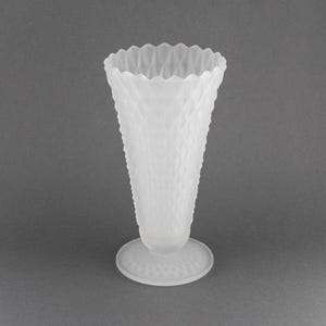 Vintage Indiana Frosted White Diamond Point Glass Vase, Footed Flower Holder, Mid Century Housewarming Gift