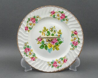 Vintage Royal Crown 1 Tier Cake Stand with Handle, Floral Tidbit