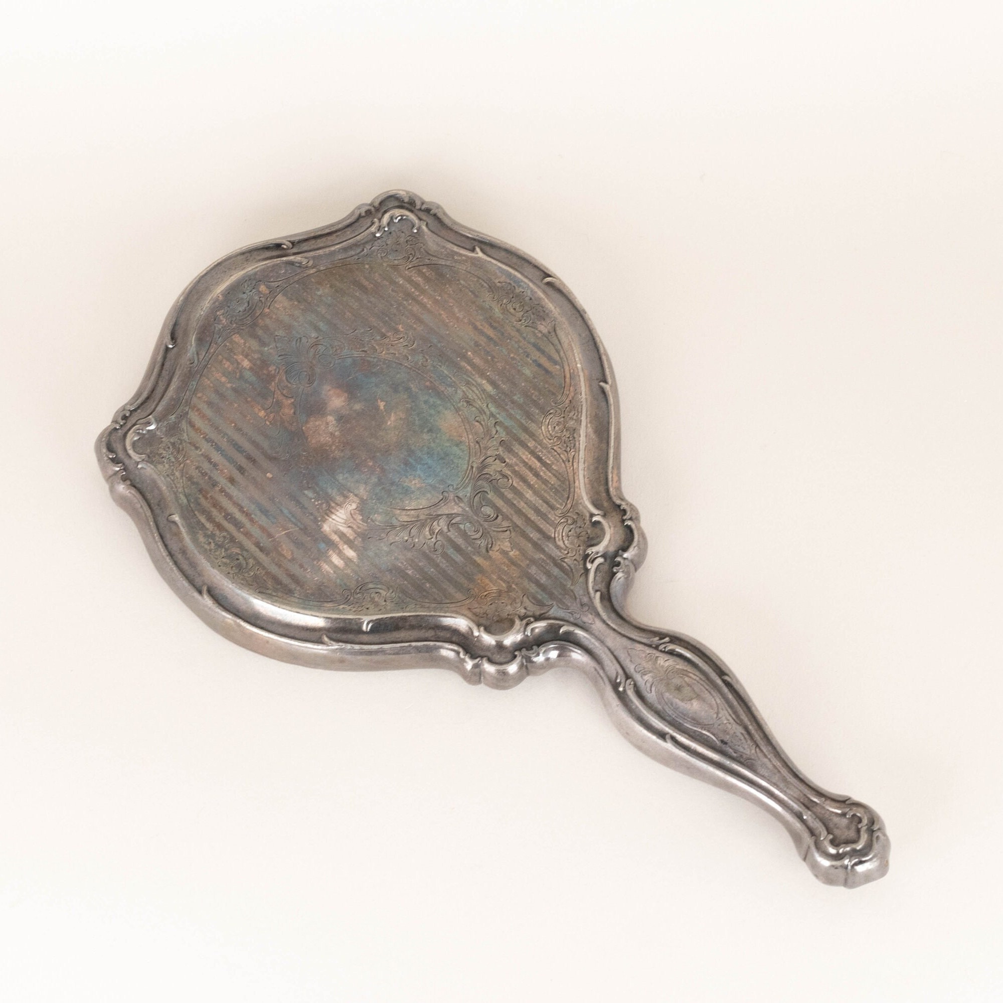 Antique Silver Plated Engraved Hand Held Mirror by Homan Manufacturing Company