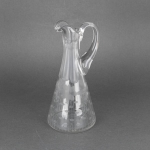 Vintage Olive Oil Cruet with Wheel Cut Floral Design, Small Vinegar Decanter, Clear Glass Condiment Serveware, Housewarming Gift Idea