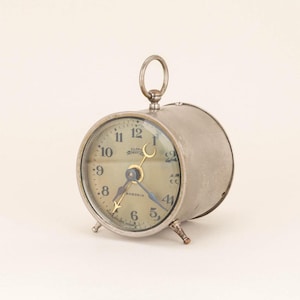 Antique 1870s TOT Repeating Alarm Clock Ansonia Clock Company, Vintage Peg Leg Wind Up Alarm Clock w/ Paper Face, Needs Repair/Restoration