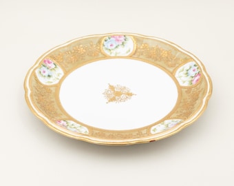 Plato antiguo Nippon pintado a mano con rosas y moriage – Marca de corona azul (1891-1921)