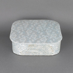 Vintage Blue Satin Hankie Box by Dream House, Fabric Storage Box, 1950s Vanity Decor