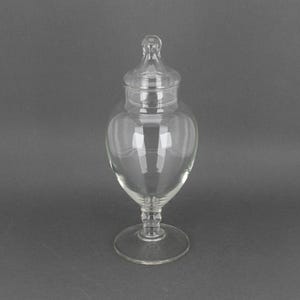 Vintage Footed Clear Glass Apothecary Jar, Bathroom Storage Container, Home Decor Gift