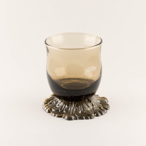 Vintage Hollywood Regency Votive Candle Holder, Footed Candle Container, Smoky Brown Mid Century Home Decor, Glass Hostess Gift