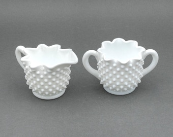 Fenton Hobnail White Milk Glass Cream & Sugar Set, Bridal Tea Party Supplies