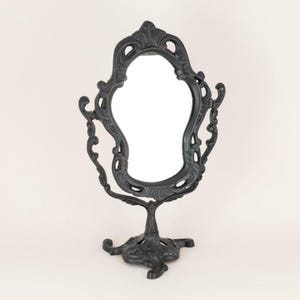 Black Victorian Style Cast Metal Swivel Tilt Tabletop Mirror, Gothic Bathroom Vanity Decor, Anniversary Gift for Girlfriend