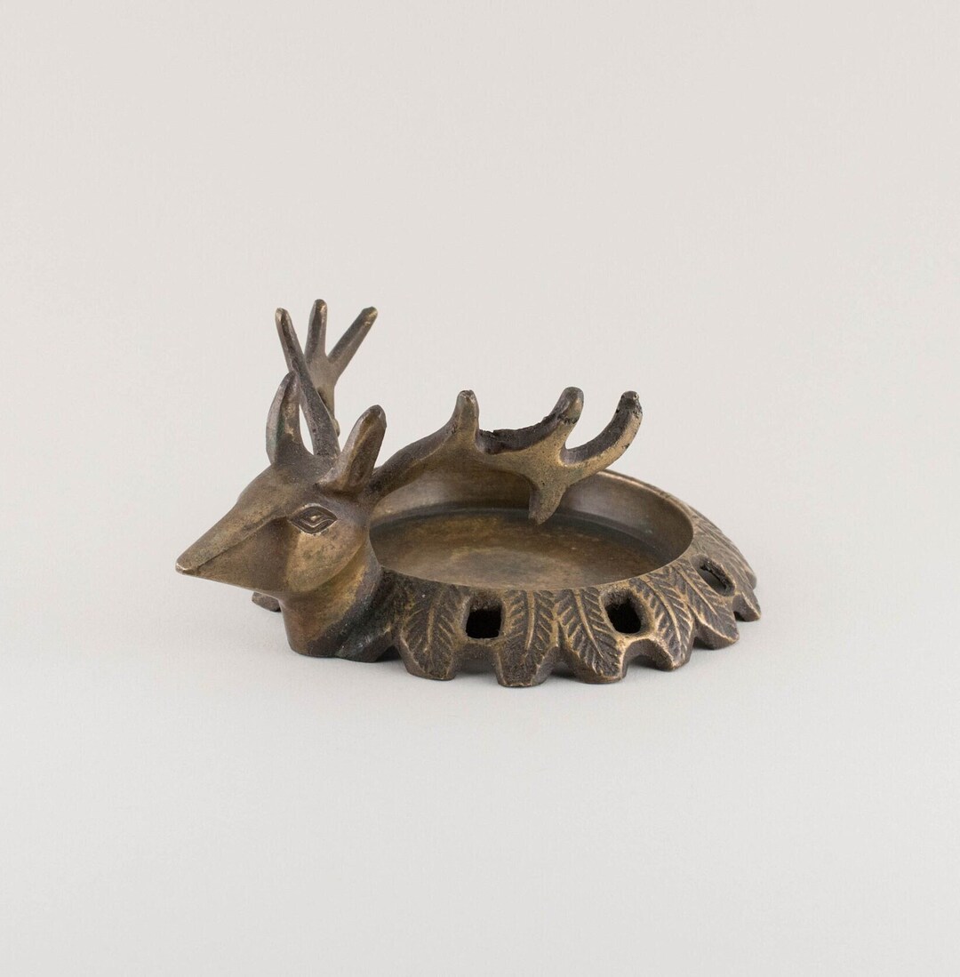 Vintage Brass Deer Candle Holder Forest Animal Cigar Ashtray Etsy