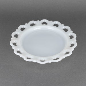 Vintage Old Colony 8&quot; Milk Glass Salad Plate with Open Work Lace Edge by Anchor Hocking