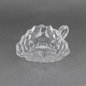 EAPG Fostoria American Clear 3 Cornered Handled Nappy Glass, Vintage Serving Dish for Olives or Candy, Small Hostess Gift