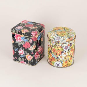 Vintage Metal Tin with Chintz Flowers, Small Floral Storage Container, Decorative Tea Storage Tin, Shabby Home Decor Gift