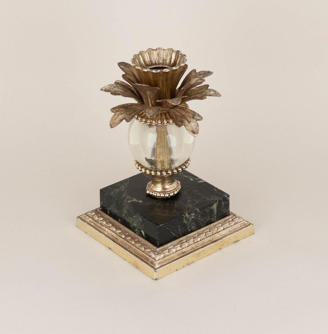 Vintage Hollywood Regency Candle Holder With Marble Base Crystal Ball ...