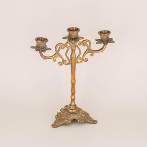 Small Vintage Solid Brass 3 Light Candelabra