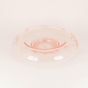 Vintage Pink Rolled Console Bowl with Floral Etching, Depression Glass Table Centerpiece, Bridal Shower Gift Idea