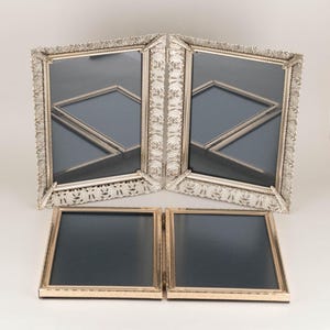Vintage Freestanding Double Hinged Photo Frames, 5 x 7 Standing Picture Frames, Mid Century Desk Decor, Hollywood Regency Birthday Gift Idea
