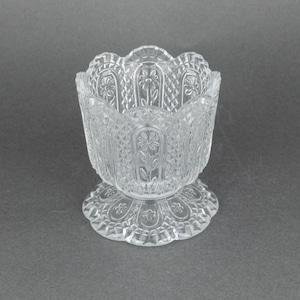 Avon Footed Votive Candle Holder with Diamond Points & Daisy Flowers, Vintage Clear Pressed Glass Candy Dish, Housewarming or Hostess Gift