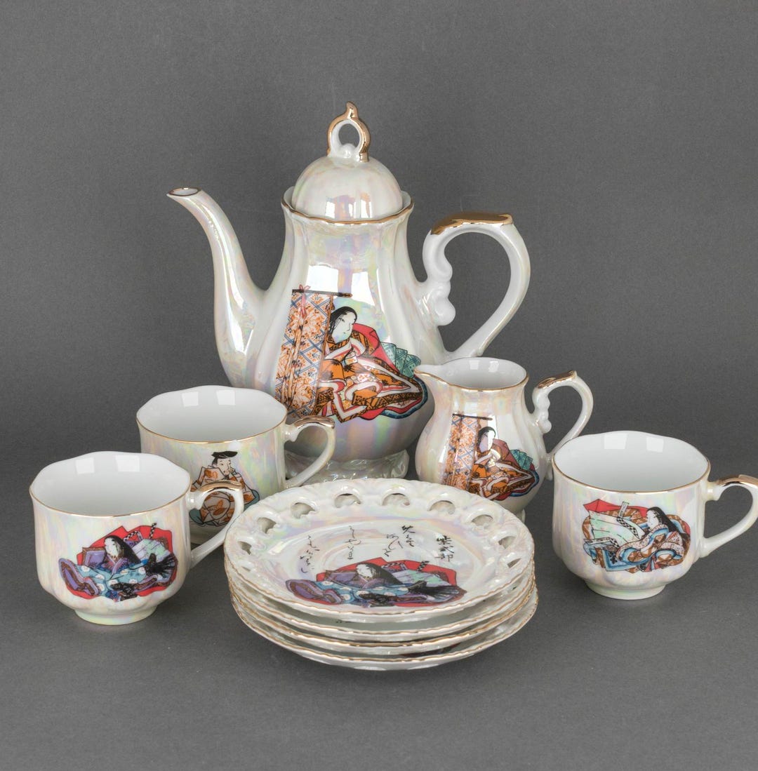 Luster Tea Set Vintage Hand Painted Lusterware Tea Set Made in Japan, 1950s Iridescent ...