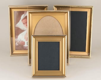 Vintage Picture Frame with Gold Mat Insert, Mid Century Modern Home Decor, Table Top Picture Holder, MCM Housewarming Gift