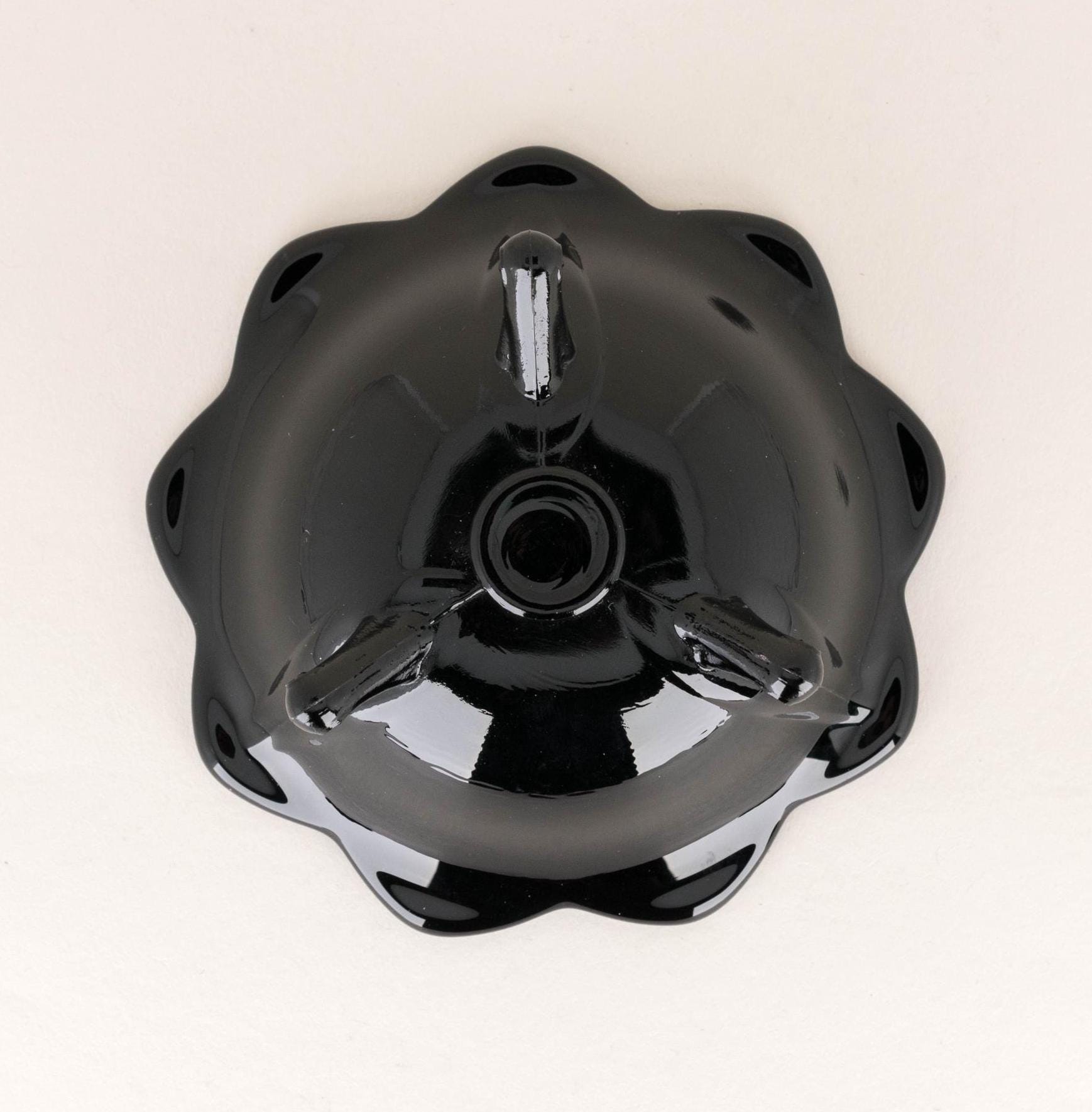Vintage Fenton Black Amethyst Glass Tapered Candle Holder, Lotus