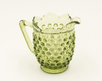 Vintage Fenton Colonial Green Hobnail Glass Creamer, Mid-Century Modern Kitchen Decor