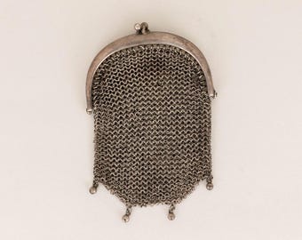 Antique Silver Chainmail Purse W/ Kiss Clasp From Barcelona 60g