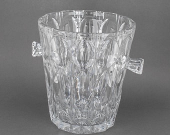 May include: A clear glass ice bucket with a diamond pattern and two handles.