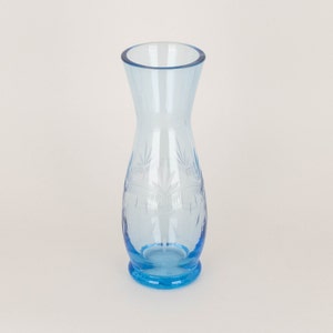 Antique Light Blue Glass Vase with Wheel Cut Design, Hand Blown Glass Flower Holder, Victorian Birthday Gift for Her