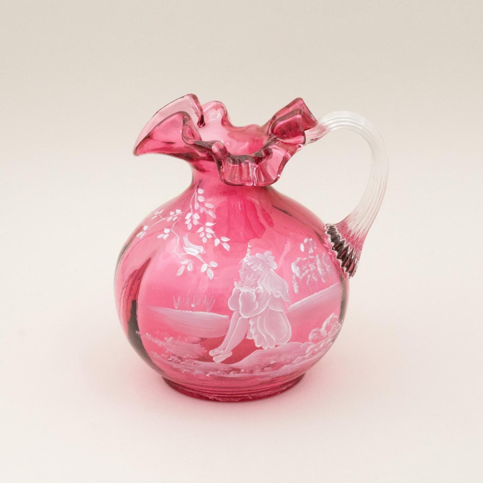 Limited Edition Fenton Mary Gregory Cranberry Glass Pitcher