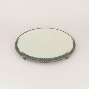 Antique Footed Plateau Mirror Tray with Silver Plated Floral Border, Victorian Vanity Decor, Dressing Table Accessory, Birthday Gift Woman