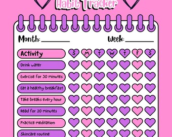 Planner mensile stampabile / Organizer mensile non datato / Diario del benessere / Tracker delle abitudini